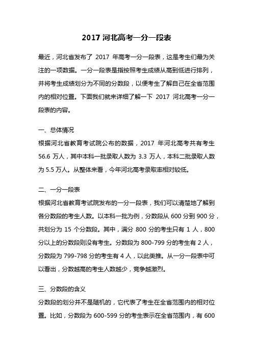 2017河北高考一分一段表