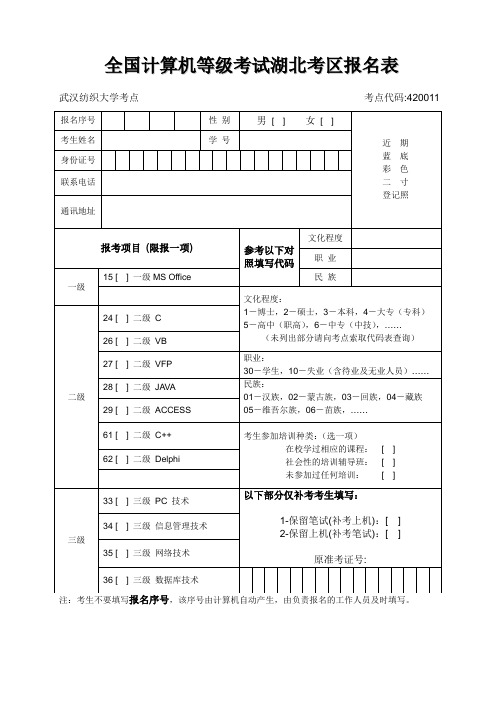 计算机二级报名表