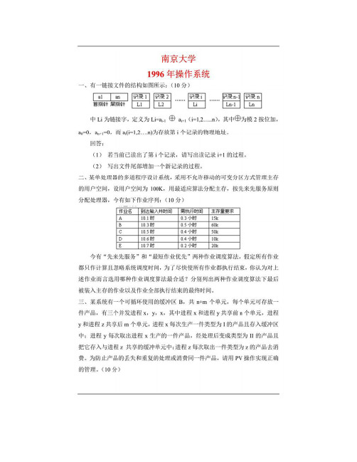 南京大学计算机科学与技术系845历年考研真题汇编