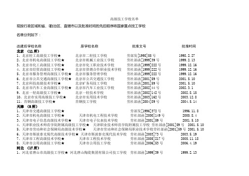 全国高级技工学校名单