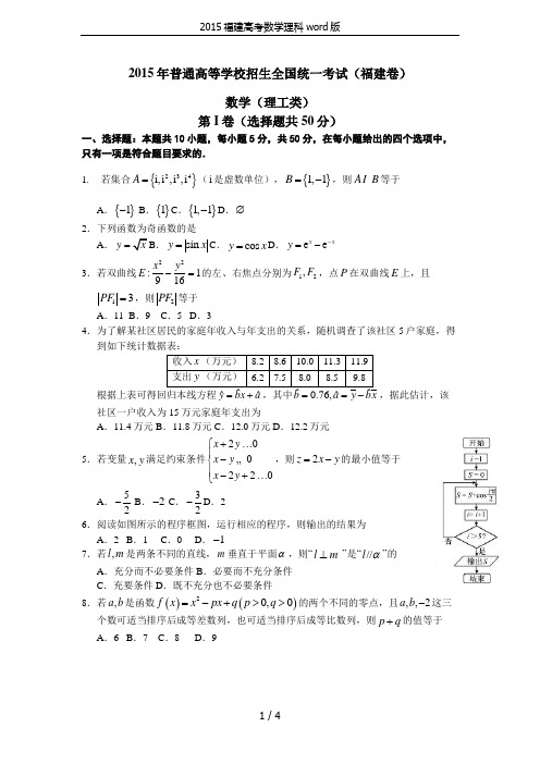 2015福建高考数学理科word版