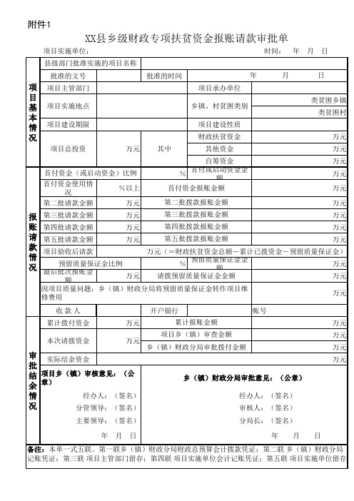 乡镇财政专项扶贫资金报账制附件1(报账请款审批单)