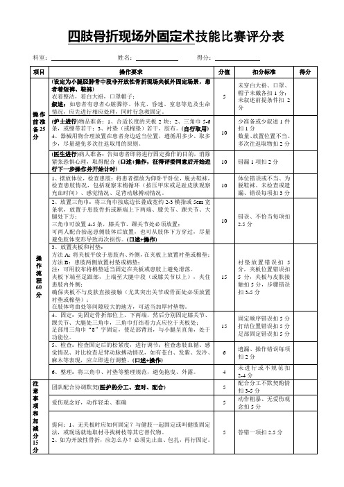 2014年军队医院临床技能操作比赛-四肢骨折现场外固定术评分标准