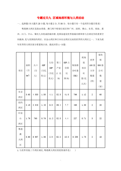 高中地理学业水平测试复习 专题过关九 区域地理环境与人类活动练习(含解析)-人教版高中全册地理试题