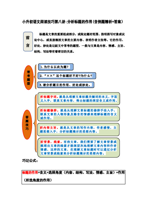 小升初语文阅读技巧第八讲：分析标题的作用(含例题精析+答案)