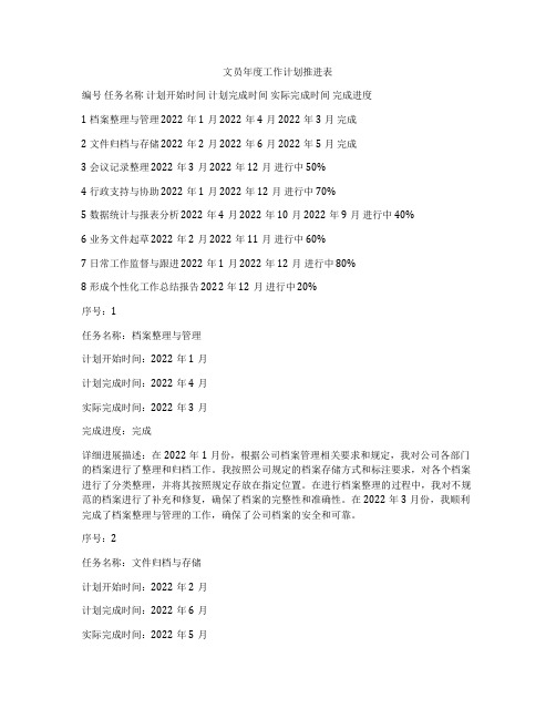 文员年度工作计划推进表