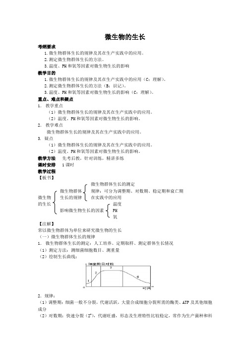 高三生物一轮复习教案：微生物的生长