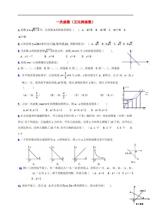 山东省龙口市兰高镇中考数学专题复习 一次函数(正比例