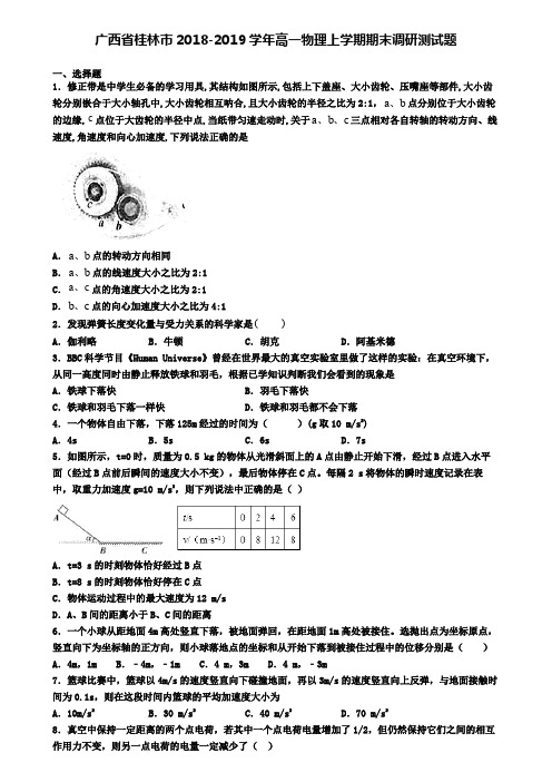 广西省桂林市2018-2019学年高一物理上学期期末调研测试题