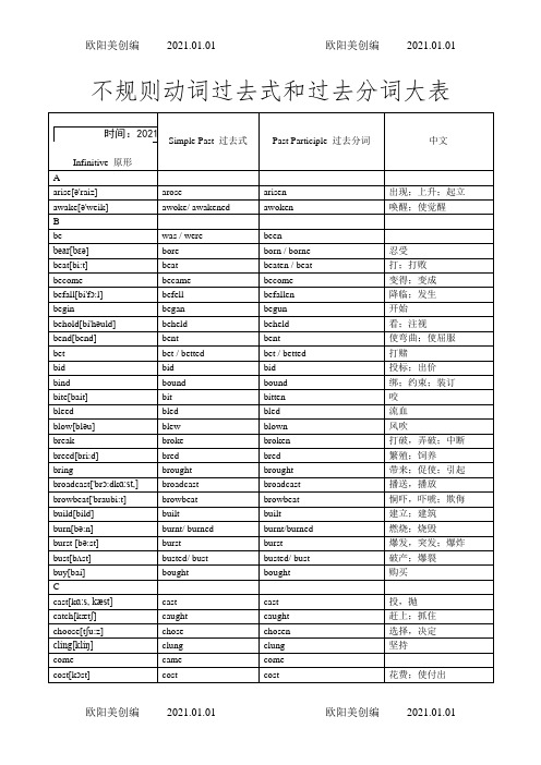 不规则动词过去式和过去分词表(含音标及中文)之欧阳美创编