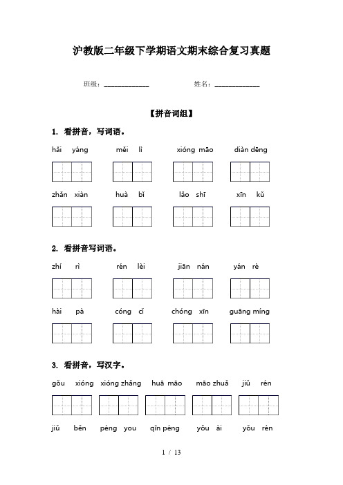 沪教版二年级下学期语文期末综合复习真题