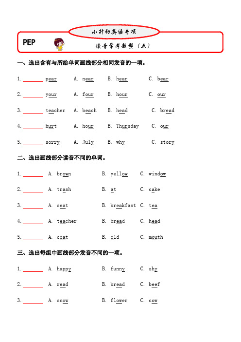 读音常考题型  第一轮复习专项训练(试题)人教PEP版英语六年级上册