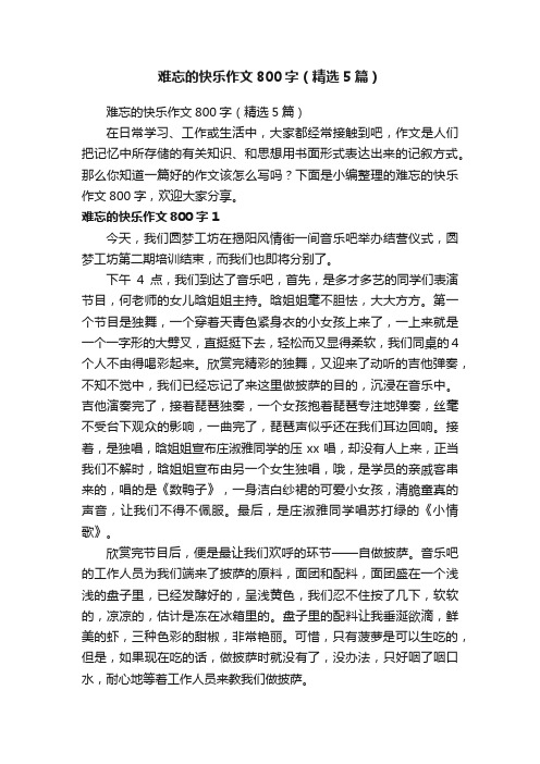 难忘的快乐作文800字（精选5篇）