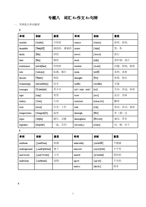 上海中考英语冲刺讲义-专题08 词汇8+作文8+句转(解析版)