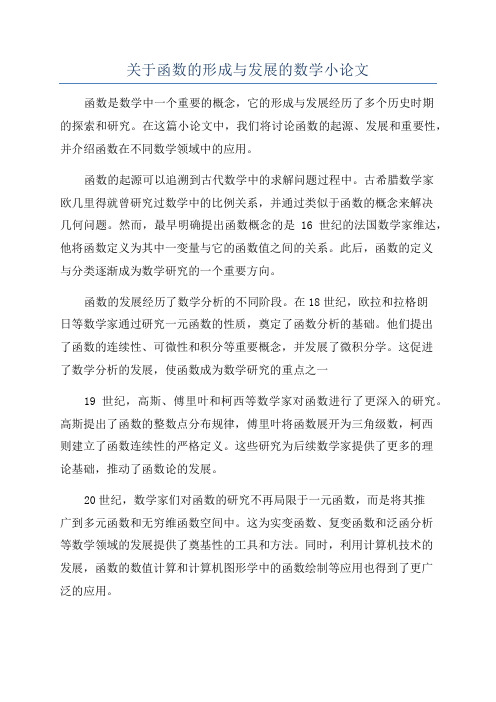 关于函数的形成与发展的数学小论文