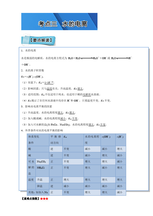 【高中化学】2017年短平快高考考点突破一本通之11 水溶液中离子平衡 考点三 水的电离 Word版含解析