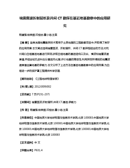 瑞雷面波折射层析及井间CT勘探在基岩地基勘察中的应用研究