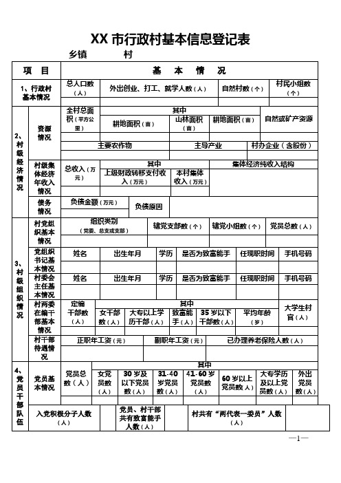 XX市行政村基本信息登记表