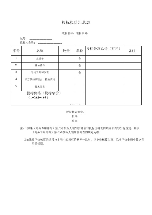 投标价格明细表45(2023年)