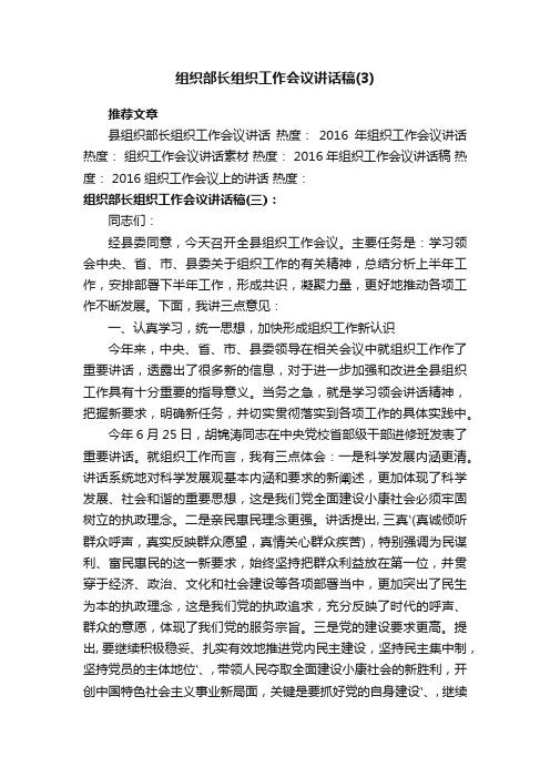 组织部长组织工作会议讲话稿