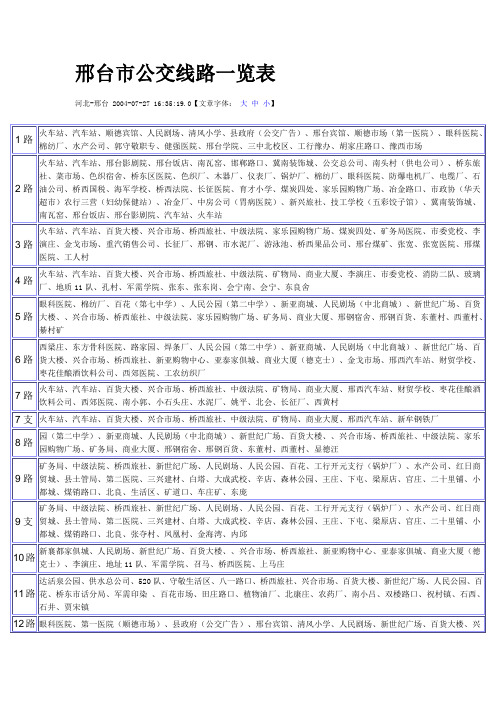 邢台市公交线路一览表