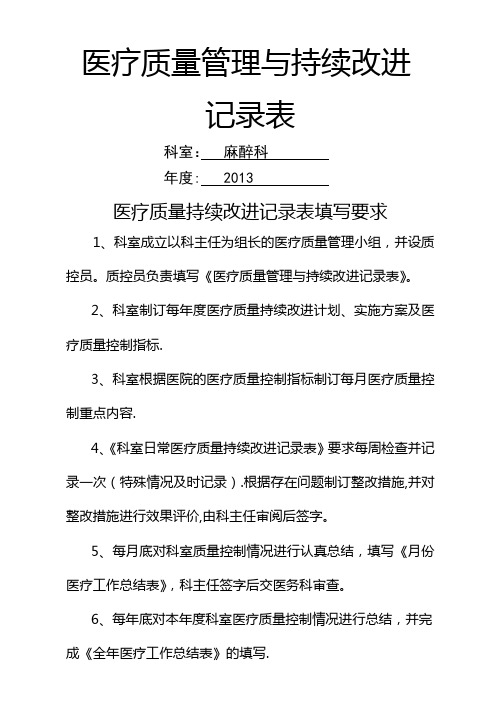 医疗质量管理与持续改进记录表