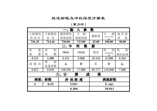 挑流射程及冲坑深度(规范公式)