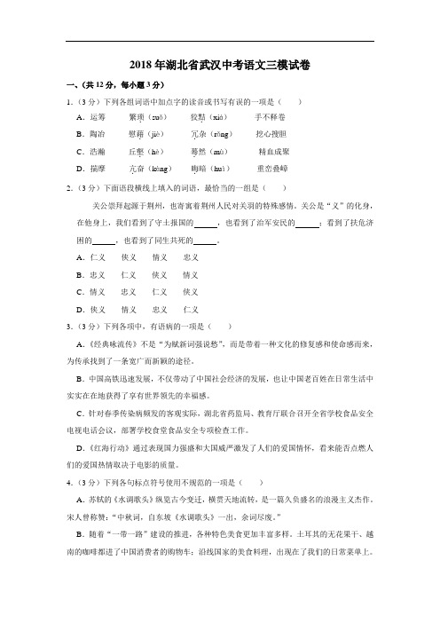 湖北省武汉市2018年中考三模语文试卷(Word版,解析版)