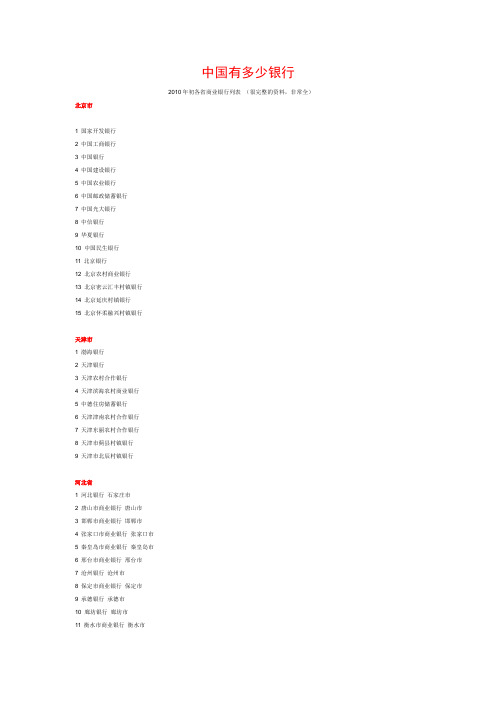 中国各大银行目录——收录了中国国内所有银行