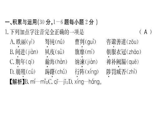 秋人教版九年级语文下册习题课件：第六单元综合测评卷(共33张PPT)