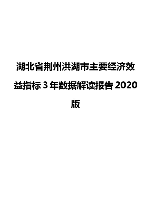 湖北省荆州洪湖市主要经济效益指标3年数据解读报告2020版