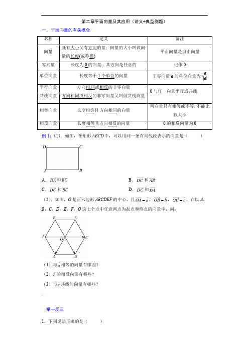 第二章平面向量及其应用（讲义+典型例题）（原卷版）