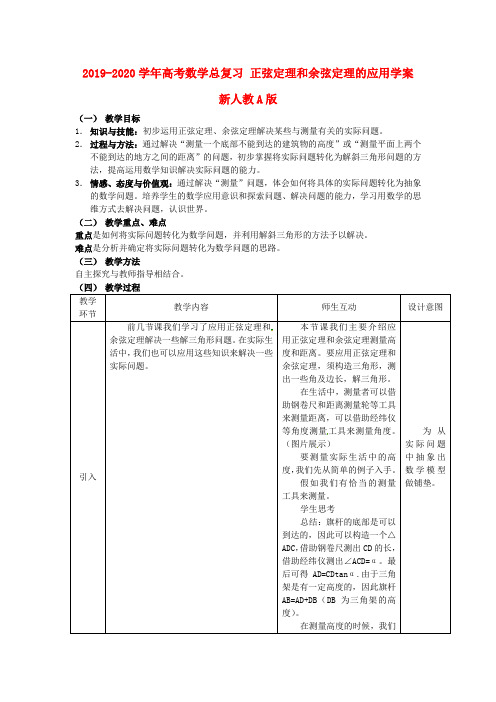 2019-2020学年高考数学总复习 正弦定理和余弦定理的应用学案 新人教A版.doc