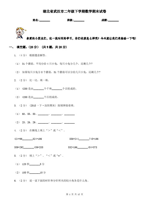 湖北省武汉市二年级下学期数学期末试卷