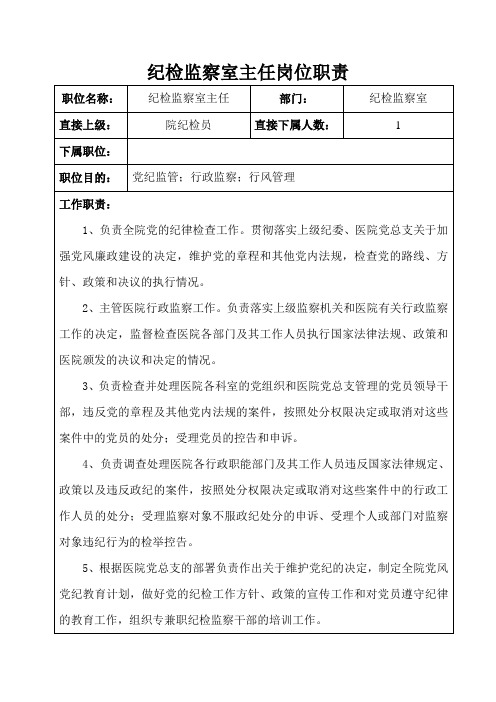 纪检监察室主任、干事岗位职责