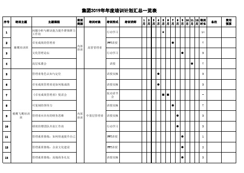 XX集团2019年度培训计划