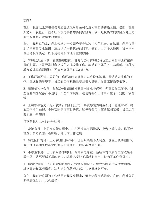 离职吐槽上司的辞职报告