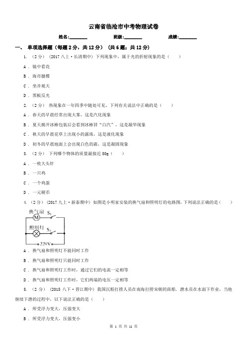 云南省临沧市中考物理试卷