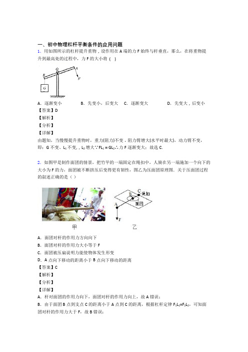 2020-2021全国中考物理杠杆平衡中考真题汇总含答案