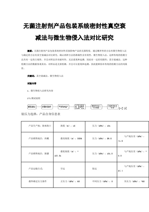 无菌注射剂产品包装系统密封性真空衰减法与微生物侵入法对比研究