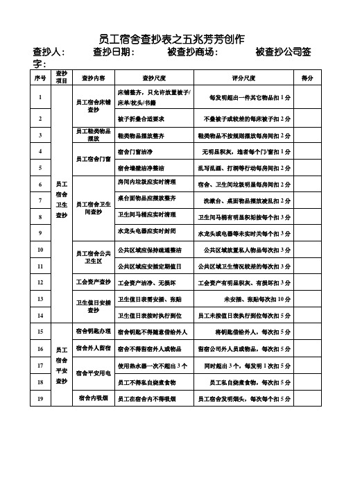 员工宿舍检查表