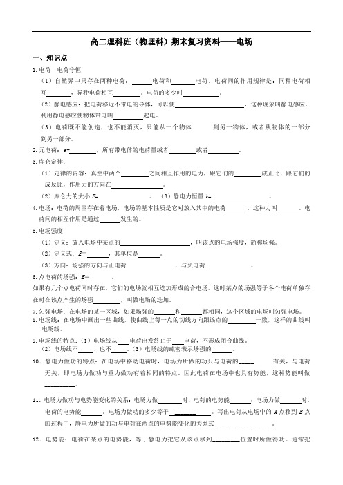 高二理科班(物理科)期末复习资料——电场.doc