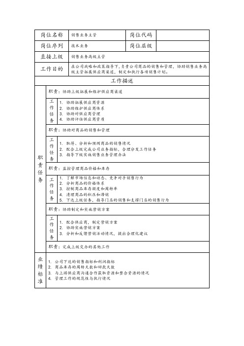 销售业务主管--营销业务类岗位职责说明书