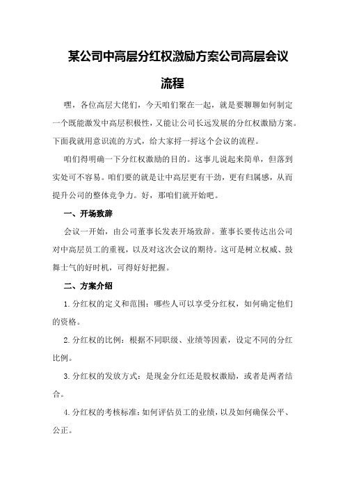 某公司中高层分红权激励方案公司高层会议流程