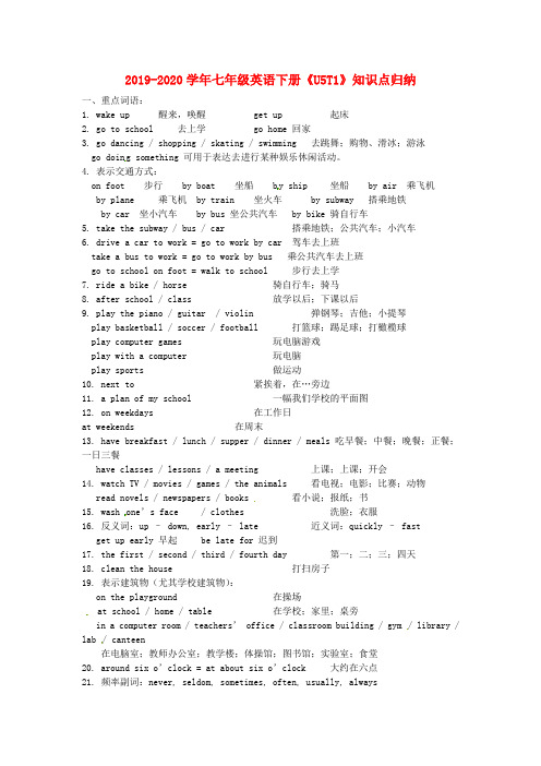 2019-2020学年七年级英语下册《U5T1》知识点归纳