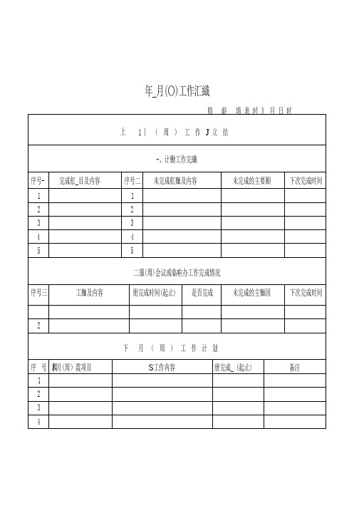 个人月度工作总结和工作计划表格模板