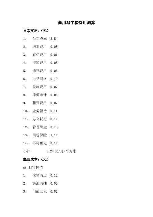 商用写字楼费用测算