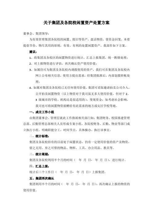 关于集团及各院校闲置资产处置方案