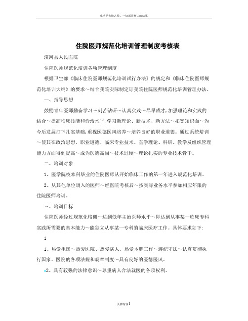 住院医师规范化培训管理制度考核表