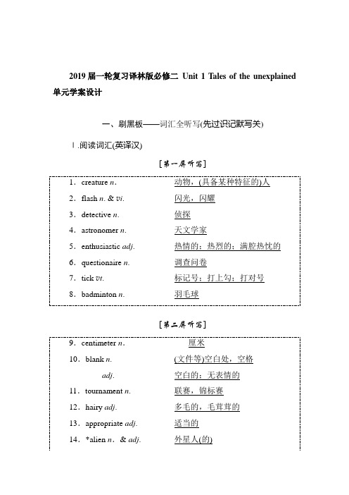 2019届一轮复习译林版必修二 Unit 1 Tales of the unexplained单元学案设计(55页word版)